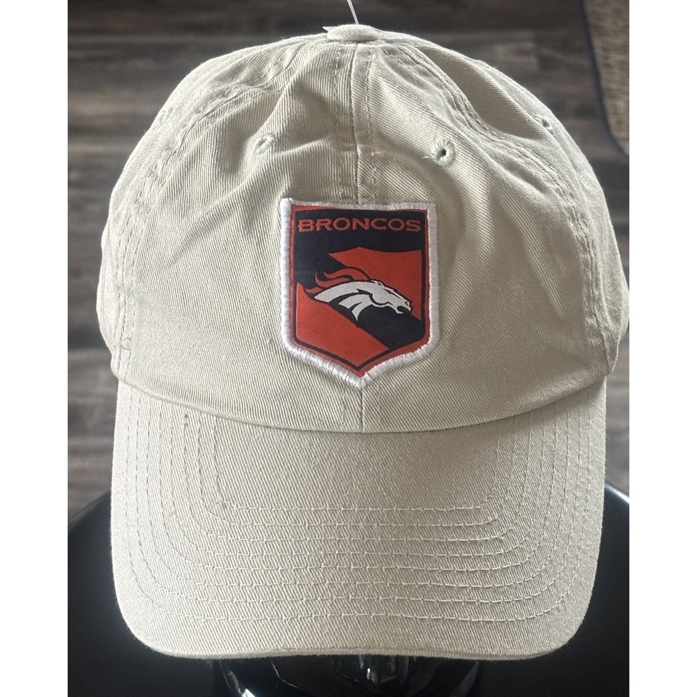 Vtg Denver Broncos Embroidered Patch Hat Strapback Cap NFL Team Apparel Tan
